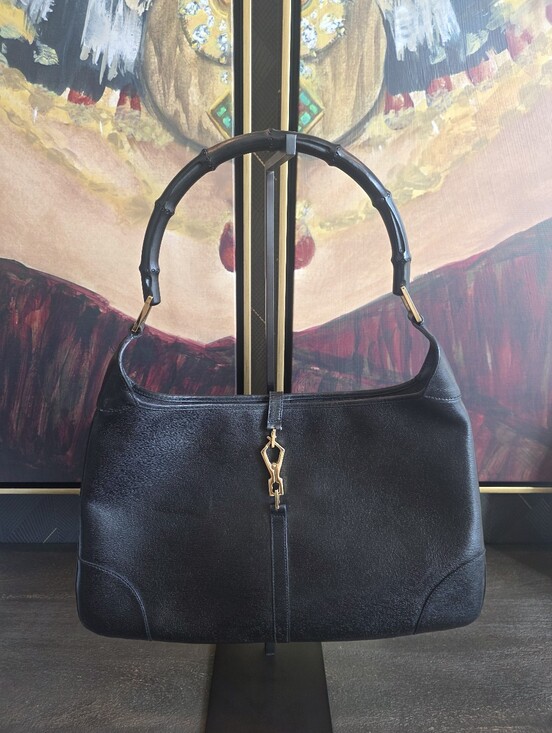Gucci Handbags - Black Vintage Gucci Bamboo Jackie Hobo/Shoulder Bag With Textured Leather